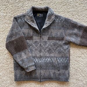 Alpaca Wool Vintage Peru Men Full Zip Jacket Sweater Textured Pattern Weave Med